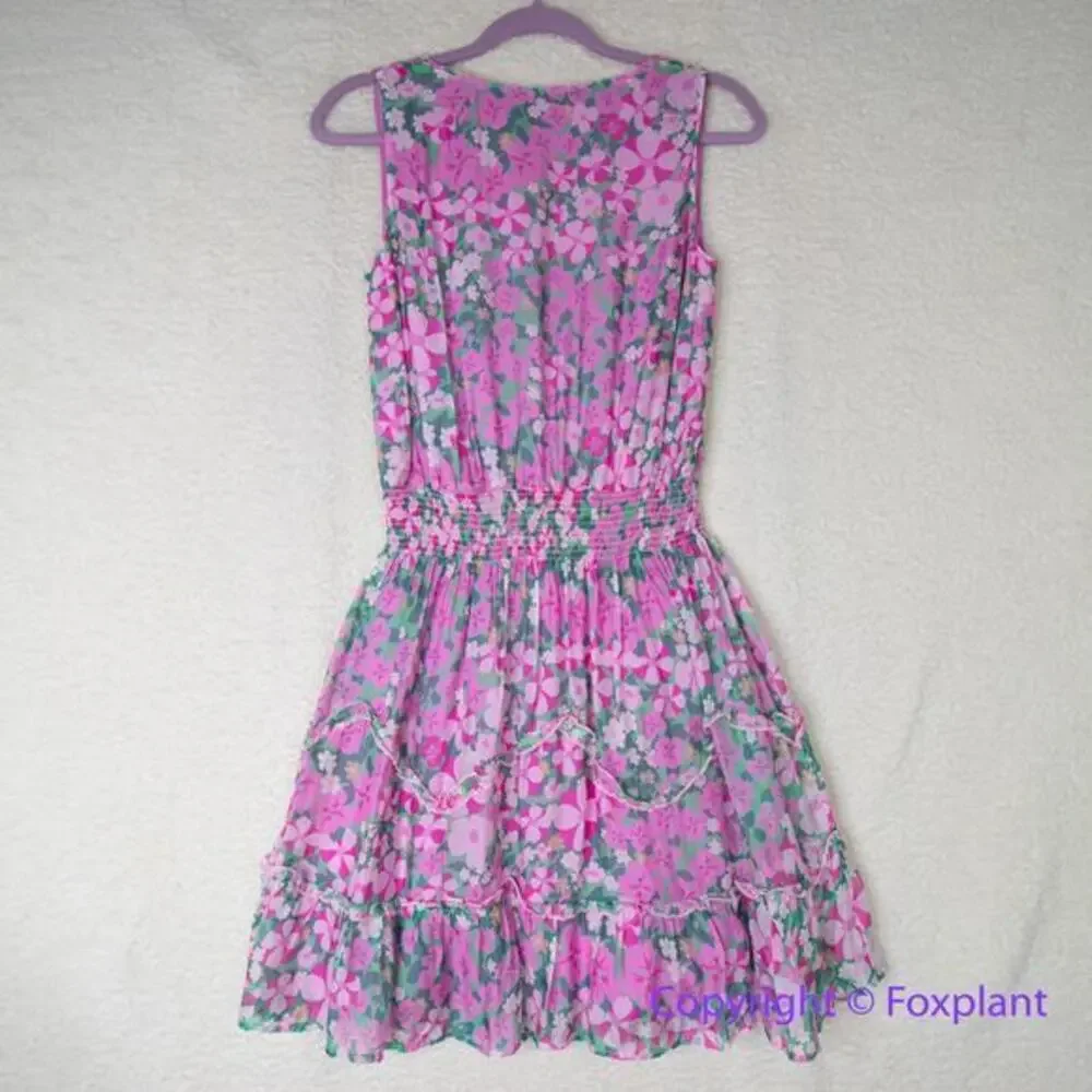 New! Vineyard Vines Silk Blend Montauk Daisy‎ Peapode Tea Rose Mini Dress, XS